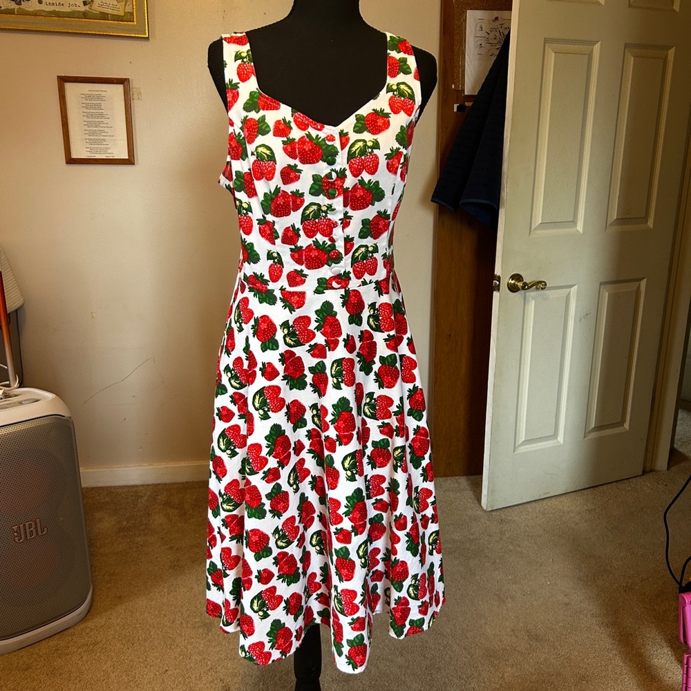 Chic Strawberry Print Midi Dress